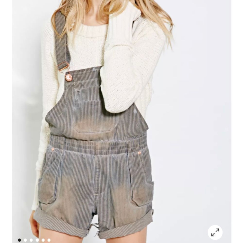 One Teaspoon Joker Worker Distressed Striped Overall Shorts Women's 26